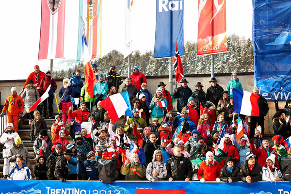 24.02.2013, Val di Fiemme, Italy (ITA): french fans- FIS nordic world ski championships, nordic combined, team HS106/4x5km, Val di Fiemme (ITA). www.nordicfocus.com. © Felgenhauer/NordicFocus. Every downloaded picture is fee-liable. NordicFocus