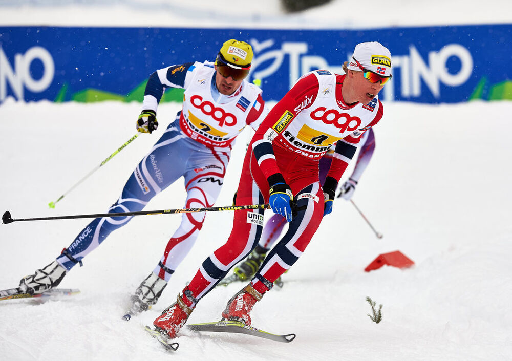 24.02.2013, Val di Fiemme, Italy (ITA): l-r: Sebastien Lacroix (FRA), Magnus Krog (NOR)- FIS nordic world ski championships, nordic combined, team HS106/4x5km, Val di Fiemme (ITA). www.nordicfocus.com. © Felgenhauer/NordicFocus. Every downloaded picture NordicFocus 24.02.2013, Val di Fiemme, Italy (ITA): l-r: Sebastien Lacroix (FRA), Magnus Krog (NOR)- FIS nordic world ski championships, nordic combined, team HS106/4x5km, Val di Fiemme (ITA). www.nordicfocus.com. © Felgenhauer/NordicFocus. Every downloaded picture