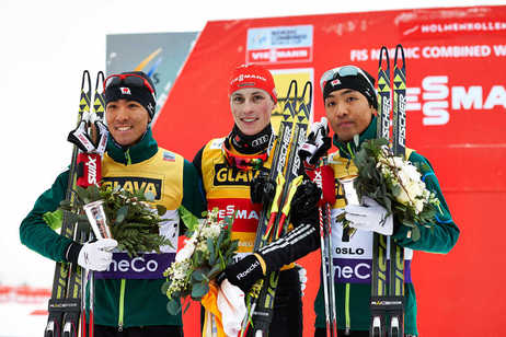 15.03.13, Oslo, Norway (NOR): l-r: Akito Watabe (JPN), Eric Frenzel (GER), Yoshito Watabe (JPN)- FIS world cup nordic combined, individual gundersen HS134/10km, Oslo (NOR). www.nordicfocus.com. © Felgenhauer/NordicFocus. Every downloaded picture is fee-