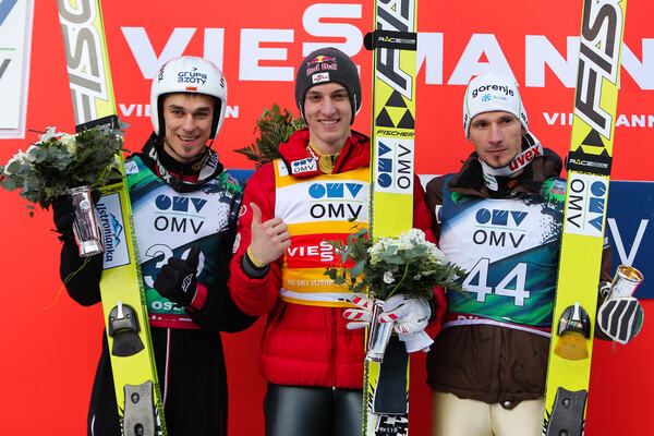 17.03.2013, Oslo, Norway (NOR): (l-r) Piotr Zyla (POL), Fischer, Gregor Schlierenzauer (AUT), Fischer and Robert Kranjec (SLO), Fischer- FIS world cup ski jumping, individual HS134, Oslo (NOR). www.nordicfocus.com. © Laiho/NordicFocus. Every downloaded NordicFocus