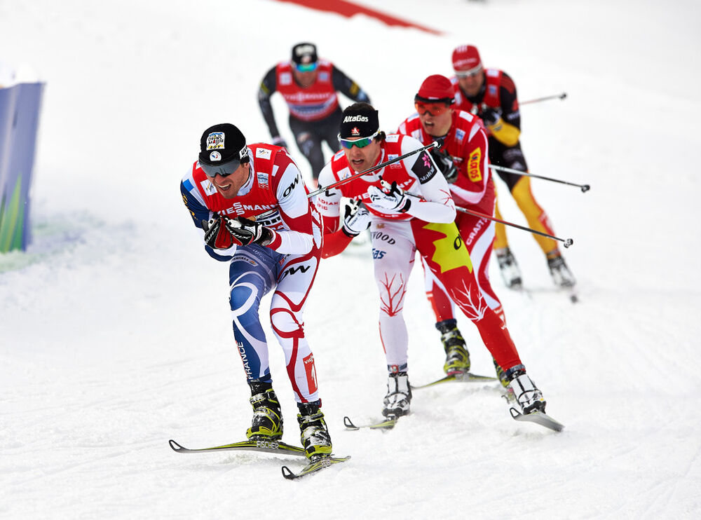 24.02.2013, Val di Fiemme, Italy (ITA): l-r: Maurice Manificat (FRA), Alex Harvey (CAN)- FIS nordic world ski championships, cross-country, team sprint, Val di Fiemme (ITA). www.nordicfocus.com. © Felgenhauer/NordicFocus. Every downloaded picture is fee