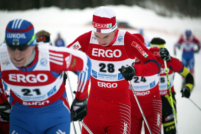 OKÄNDE Mathias Rundgreen kan bli Norges nästa stjärna i skidspåret. I helgen slog han Petter Northug två gånger. Här vid JVM i Otepää i 2011. Foto: MOA MOLANDER KRISTIANSEN