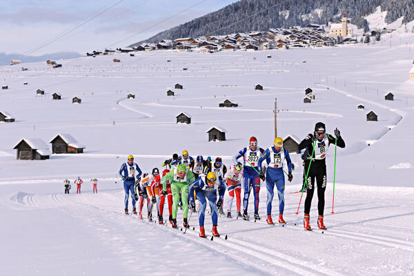 19.01.2013, Lienz, Austria (AUT): the leading group, including Stanislav Rezac (CZE), Nikolay Bolotov (RUS) and Egor Sorin (RUS), underneath Obertilliach- Dolomitensprint, Lienz (AUT). www.nordicfocus.com. © Felgenhauer/NordicFocus. Every downloaded pic NordicFocus