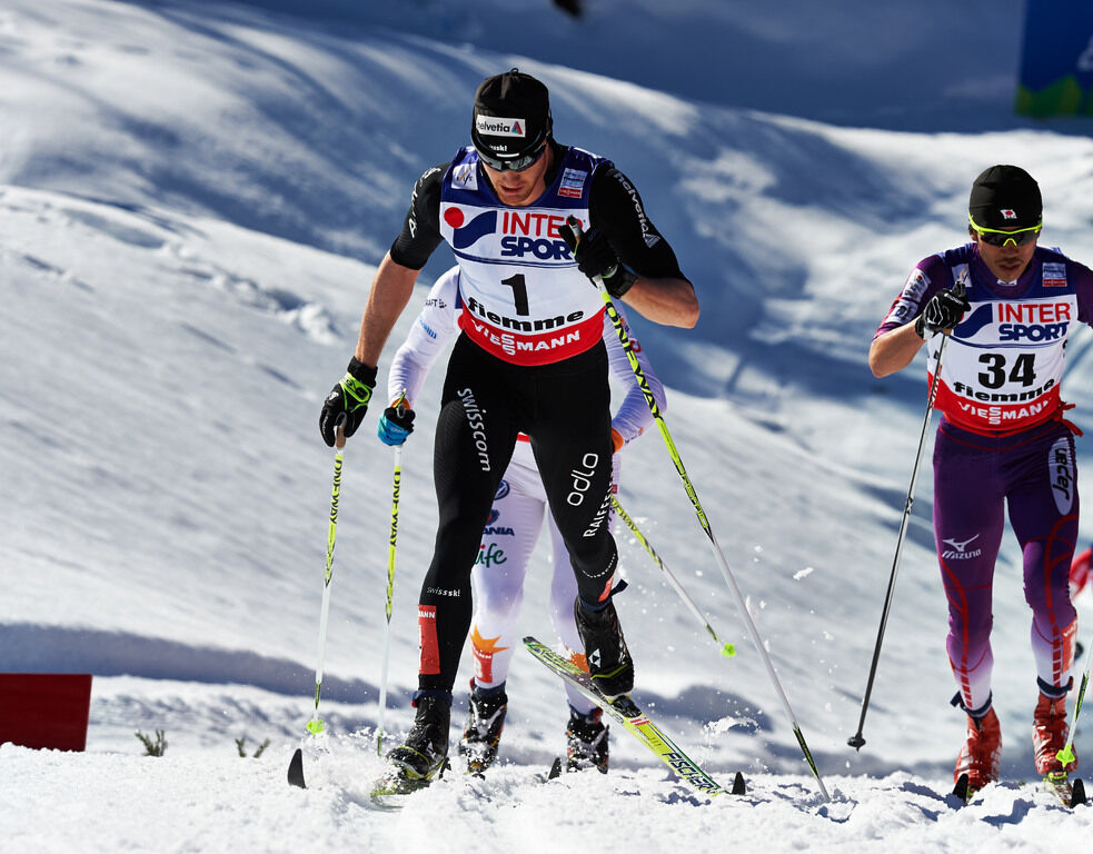03.03.2013, Val di Fiemme, Italy (ITA): l-r: Dario Cologna (SUI), Keishin Yoshida (JPN)- FIS nordic world ski championships, cross-country, mass men, Val di Fiemme (ITA). www.nordicfocus.com. © Felgenhauer/NordicFocus. Every downloaded picture is fee-li