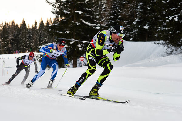 17.02.2013, Davos, Switzerland (SUI): Maurice Manificat (FRA) ahead of Matti Heikkinen (FIN)- FIS world cup cross-country, 15km men, Davos (SUI). www.nordicfocus.com. © Felgenhauer/NordicFocus. Every downloaded picture is fee-liable. NordicFocus