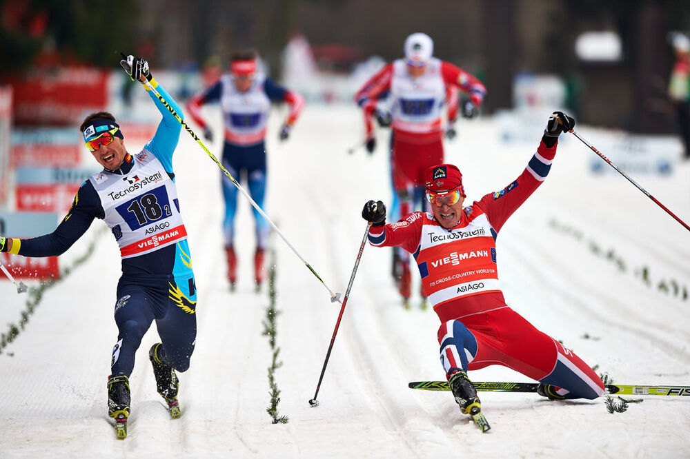 22.12.2013, Asiago, Italy (ITA): Alexey Poltoranin (KAZ), Ola Vigen Hattestad (NOR), (l-r)- FIS world cup cross-country, team sprint, Asiago (ITA). www.nordicfocus.com. © Felgenhauer/NordicFocus. Every downloaded picture is fee-liable.
