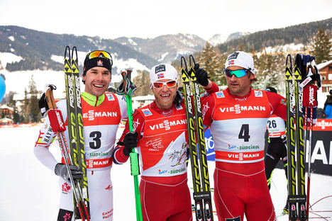 03.01.2014, Cortina-Toblach, Italy (ITA): Alex Harvey (CAN), Martin Johnsrud Sundby (NOR), Petter Northug (NOR), (l-r)- FIS world cup cross-country, tour de ski, pursuit men, Cortina-Toblach (ITA). www.nordicfocus.com. © Felgenhauer/NordicFocus. Every d NordicFocus 03.01.2014, Cortina-Toblach, Italy (ITA): Alex Harvey (CAN), Martin Johnsrud Sundby (NOR), Petter Northug (NOR), (l-r)- FIS world cup cross-country, tour de ski, pursuit men, Cortina-Toblach (ITA). www.nordicfocus.com. © Felgenhauer/NordicFocus. Every d
