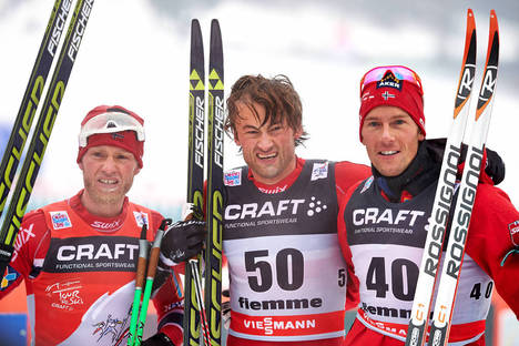 04.01.2014, Val di Fiemme, Italy (ITA): Martin Johnsrud Sundby (NOR), Petter Northug (NOR), Chris Jespersen (SWE), (l-r)- FIS world cup cross-country, tour de ski, 10km men, Val di Fiemme (ITA). www.nordicfocus.com. © Felgenhauer/NordicFocus. Every down NordicFocus 04.01.2014, Val di Fiemme, Italy (ITA): Martin Johnsrud Sundby (NOR), Petter Northug (NOR), Chris Jespersen (SWE), (l-r)- FIS world cup cross-country, tour de ski, 10km men, Val di Fiemme (ITA). www.nordicfocus.com. © Felgenhauer/NordicFocus. Every down