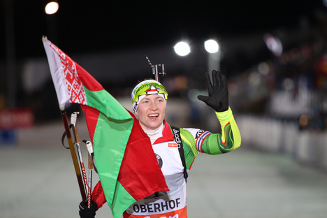 04.01.2014, Oberhof, Germany (GER): Darya Domracheva (BLR)- IBU world cup biathlon, pursuit women, Oberhof (GER). www.nordicfocus.com. © Manzoni/NordicFocus. Every downloaded picture is fee-liable. NordicFocus 04.01.2014, Oberhof, Germany (GER): Darya Domracheva (BLR)- IBU world cup biathlon, pursuit women, Oberhof (GER). www.nordicfocus.com. © Manzoni/NordicFocus. Every downloaded picture is fee-liable.