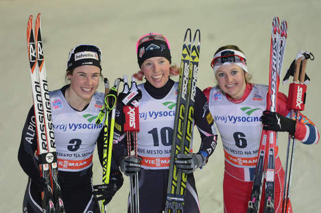 11.01.2014, Nove Mesto, Czech Republic (CZE): (l-r) Laurien van der Graaf (SUI), Kikkan Randall (USA), Ingvild Flugstadt Oestberg (NOR) - FIS world cup cross-country, individual sprint, Nove Mesto (CZE). www.nordicfocus.com. © Rauschendorfer/NordicFocus. NordicFocus 11.01.2014, Nove Mesto, Czech Republic (CZE): (l-r) Laurien van der Graaf (SUI), Kikkan Randall (USA), Ingvild Flugstadt Oestberg (NOR) - FIS world cup cross-country, individual sprint, Nove Mesto (CZE). www.nordicfocus.com. © Rauschendorfer/NordicFocus.