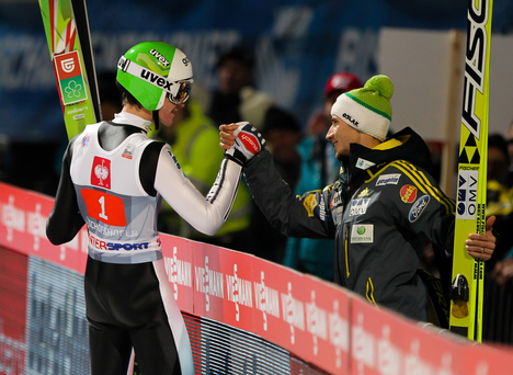 06.01.2014, Bischofshofen, Austria (AUT): (l-r) Peter Prevc (SLO) and Robert Kranjec (SLO), Fischer- FIS world cup ski jumping, four hills tournament, individual HS140, Bischofshofen (AUT). www.nordicfocus.com. © Laiho/NordicFocus. Every downloaded pict NordicFocus 06.01.2014, Bischofshofen, Austria (AUT): (l-r) Peter Prevc (SLO) and Robert Kranjec (SLO), Fischer- FIS world cup ski jumping, four hills tournament, individual HS140, Bischofshofen (AUT). www.nordicfocus.com. © Laiho/NordicFocus. Every downloaded pict