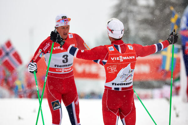 05.01.2014, Val di Fiemme, Italy (ITA): Chris Jespersen (SWE), Martin Johnsrud Sundby (NOR), (l-r)- FIS world cup cross-country, tour de ski, final climb men, Val di Fiemme (ITA). www.nordicfocus.com. © Felgenhauer/NordicFocus. Every downloaded picture NordicFocus