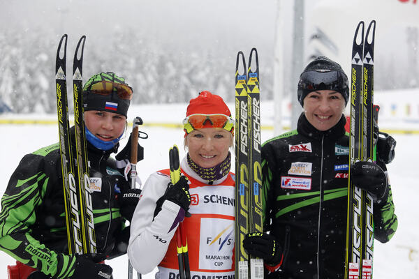 19.01.2014, Lienz, Austria (AUT): Julia Tikhonova (RUS), Riitta-Liisa Roponen (FIN), Olga Rotcheva (RUS)- FIS Marathon Cup Dolomitenlauf, Lienz (AUT). www.nordicfocus.com. © Mandl/NordicFocus. Every downloaded picture is fee-liable. NordicFocus