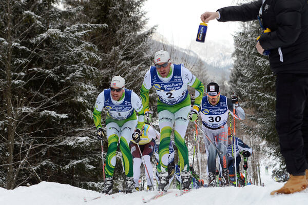 26.01.2014, Val di Fassa/Val di Fiemme, Italy (ITA): Jorgen Aukland (NOR), Anders Aukland (NOR), Bruno Debertolis (ITA), (l-r) - FIS Marathon Cup Marcialonga, Val di Fassa/Val di Fiemme (ITA). www.nordicfocus.com. © Rauschendorfer/NordicFocus. Every down NordicFocus