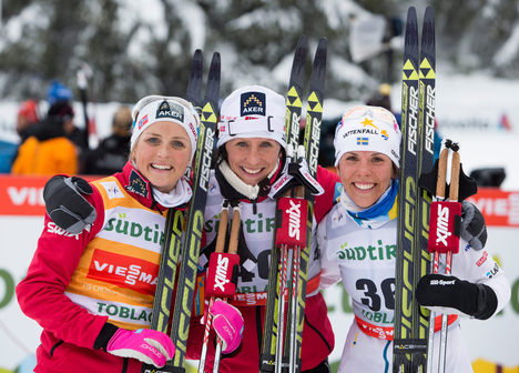 01.02.2014, Toblach, Italy (ITA): Therese Johaug (NOR), Marit Bjoergen (NOR), Charlotte Kalla (SWE)- FIS world cup cross-country, 10km women, Toblach (ITA). www.nordicfocus.com. © Manzoni/NordicFocus. Every downloaded picture is fee-liable. NordicFocus 01.02.2014, Toblach, Italy (ITA): Therese Johaug (NOR), Marit Bjoergen (NOR), Charlotte Kalla (SWE)- FIS world cup cross-country, 10km women, Toblach (ITA). www.nordicfocus.com. © Manzoni/NordicFocus. Every downloaded picture is fee-liable.