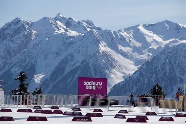 07.02.2014, Sochi, Russia (RUS): Event Feature: View from the Biathlon Venue over the mountains- XXII. Olympic Winter Games Sochi 2014, biathlon, training, Sochi (RUS). www.nordicfocus.com. © NordicFocus. Every downloaded picture is fee-liable. NordicFocus