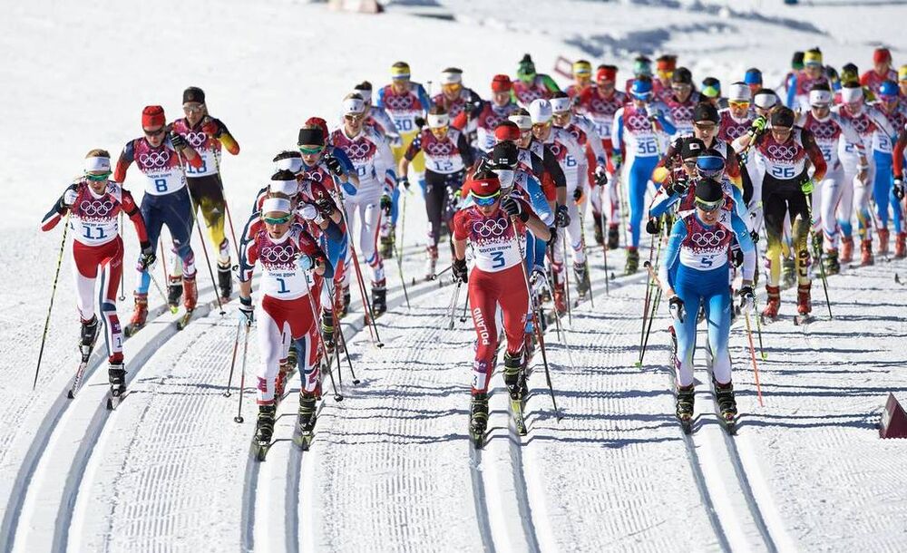 08.02.2014, Sochi, Russia (RUS): Kristin Stoermer Steira (NOR), Therese Johaug (NOR), Justyna Kowalczyk (POL), Kerttu Niskanen (FIN), (l-r)- XXII. Olympic Winter Games Sochi 2014, cross-country, skiathlon women, Sochi (RUS). www.nordicfocus.com. © Nordi