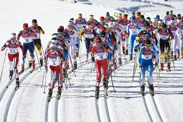 08.02.2014, Sochi, Russia (RUS): Kristin Stoermer Steira (NOR), Therese Johaug (NOR), Justyna Kowalczyk (POL), Kerttu Niskanen (FIN), (l-r)- XXII. Olympic Winter Games Sochi 2014, cross-country, skiathlon women, Sochi (RUS). www.nordicfocus.com. © Nordi NordicFocus