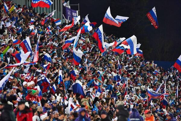 11.02.2014, Sochi, Russia (RUS): russian fans- XXII. Olympic Winter Games Sochi 2014, biathlon, pursuit women, Sochi (RUS). www.nordicfocus.com. © NordicFocus. Every downloaded picture is fee-liable. NordicFocus