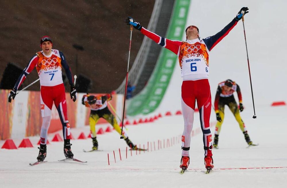 18.02.2014, Sochi, Russia (RUS): (l-r) Magnus Moan (NOR), Madshus, Rottefella, Swix and Joergen Graabak (NOR), Fischer, Swix, Alpina, Rottefella- XXII. Olympic Winter Games Sochi 2014, nordic combined, individual gundersen HS140/10km, Sochi (RUS). www.no NordicFocus 18.02.2014, Sochi, Russia (RUS): (l-r) Magnus Moan (NOR), Madshus, Rottefella, Swix and Joergen Graabak (NOR), Fischer, Swix, Alpina, Rottefella- XXII. Olympic Winter Games Sochi 2014, nordic combined, individual gundersen HS140/10km, Sochi (RUS). www.no