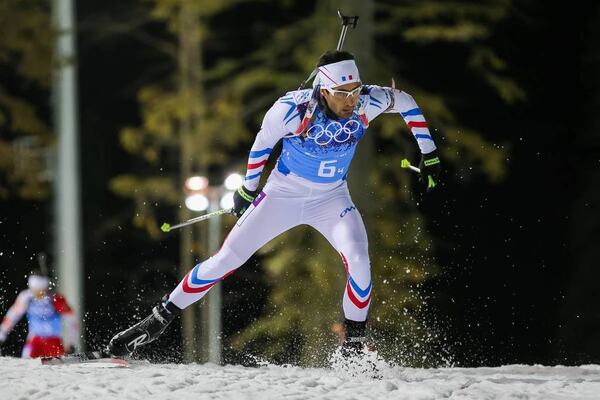 22.02.2014, Sochi, Russia (RUS): Martin Fourcade (FRA)Rossignol, Rottefella, OneWay, Toko- XXII. Olympic Winter Games Sochi 2014, biathlon, relay men, Sochi (RUS). www.nordicfocus.com. © NordicFocus. Every downloaded picture is fee-liable. NordicFocus