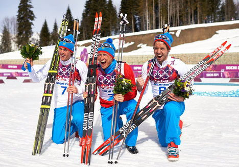 23.02.2014, Sochi, Russia (RUS): Maxim Vylegzhanin (RUS), Alexander Legkov (RUS), Ilia Chernousov (RUS), (l-r)- XXII. Olympic Winter Games Sochi 2014, cross-country, 50km men, Sochi (RUS). www.nordicfocus.com. © NordicFocus. Every downloaded picture is NordicFocus 23.02.2014, Sochi, Russia (RUS): Maxim Vylegzhanin (RUS), Alexander Legkov (RUS), Ilia Chernousov (RUS), (l-r)- XXII. Olympic Winter Games Sochi 2014, cross-country, 50km men, Sochi (RUS). www.nordicfocus.com. © NordicFocus. Every downloaded picture is