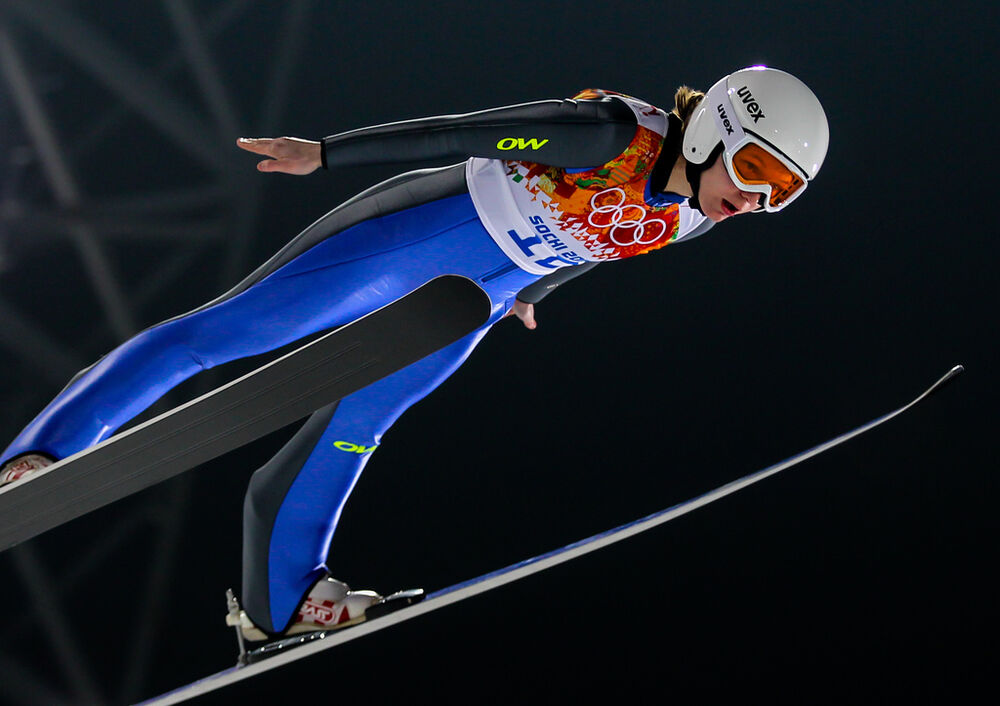 11.02.2014, Sochi, Russia (RUS): Julia Clair (FRA)- XXII. Olympic Winter Games Sochi 2014, ski jumping ladies, individual HS106, Sochi (RUS). www.nordicfocus.com. © NordicFocus. Every downloaded picture is fee-liable.