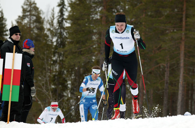 SOFIA HENRIKSSON, Strömnäs GIF har två guld i årets JSM. På lördag kan hon ta sitt tredje i skiathlon-tävlingen! Foto: KJELL-ERIK KRISTIANSEN