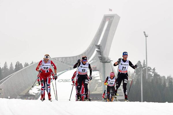 09.03.2014, Oslo, Norway (NOR): Marthe Kristoffersen (NOR), Kikkan Randall (USA), Nicole Fessel (GER), Sadie Bjornsen (USA), (l-r)- FIS world cup cross-country, mass women, Oslo (NOR). www.nordicfocus.com. © Felgenhauer/NordicFocus. Every downloaded pic NordicFocus