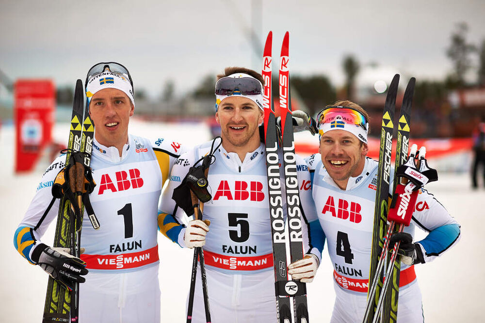 14.03.2014, Falun, Sweden (SWE): Calle Halfvarsson (SWE), Teodor Peterson (SWE), Emil Joensson (SWE), (l-r)- FIS world cup cross-country, individual sprint, Falun (SWE). www.nordicfocus.com. © Felgenhauer/NordicFocus. Every downloaded picture is fee-lia