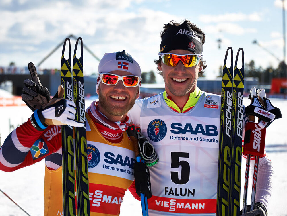 15.03.2014, Falun, Sweden (SWE): Martin Johnsrud Sundby (NOR), Alex Harvey (CAN), (l-r)- FIS world cup cross-country, skiathlon men, Falun (SWE). www.nordicfocus.com. © Felgenhauer/NordicFocus. Every downloaded picture is fee-liable.