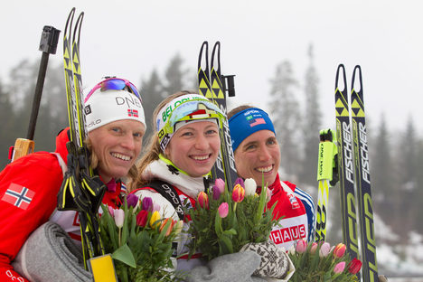 20.03.2014, Oslo, Norway (NOR): Tora Berger (NOR), Darya Domracheva (BLR), Susan Dunklee (USA)- IBU world cup biathlon Holmenkollen, sprint women, Oslo (NOR). www.nordicfocus.com. © Manzoni/NordicFocus. Every downloaded picture is fee-liable. NordicFocus 20.03.2014, Oslo, Norway (NOR): Tora Berger (NOR), Darya Domracheva (BLR), Susan Dunklee (USA)- IBU world cup biathlon Holmenkollen, sprint women, Oslo (NOR). www.nordicfocus.com. © Manzoni/NordicFocus. Every downloaded picture is fee-liable.