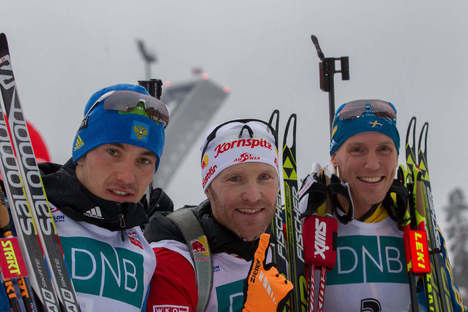 22.03.2014, Oslo, Norway (NOR): Alexander Loginov (RUS), Simon Eder (AUT), Bjoern Ferry (SWE)- IBU world cup biathlon Holmenkollen, pursuit men, Oslo (NOR). www.nordicfocus.com. © Manzoni/NordicFocus. Every downloaded picture is fee-liable. NordicFocus 22.03.2014, Oslo, Norway (NOR): Alexander Loginov (RUS), Simon Eder (AUT), Bjoern Ferry (SWE)- IBU world cup biathlon Holmenkollen, pursuit men, Oslo (NOR). www.nordicfocus.com. © Manzoni/NordicFocus. Every downloaded picture is fee-liable.