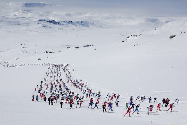 Deltakere i skiarrangementet Skarverennet, et 38 kilometer langt skirenn fra Finse til Ustaoset. Foto: © Paul Sigve Amundsen / Samfoto Amundsen, Paul Sigve