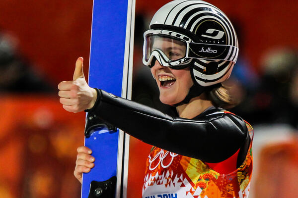 11.02.2014, Sochi, Russia (RUS): Coline Mattel (FRA), Fluege.de- XXII. Olympic Winter Games Sochi 2014, ski jumping ladies, individual HS106, Sochi (RUS). www.nordicfocus.com. © NordicFocus. Every downloaded picture is fee-liable. NordicFocus