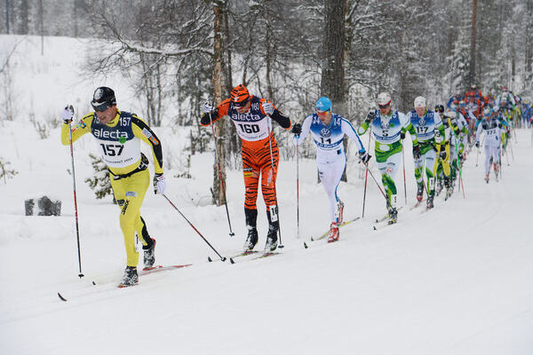 02.03.2014, Mora, Sweden (SWE): Eldar Ronning (NOR), Kjetil Dammen Hagtvedt (NOR), Anders Myrland (NOR), Jens Eriksson (SWE), (l-r) - FIS Marathon Cup Vasaloppet, Mora (SWE). www.nordicfocus.com. © Rauschendorfer/NordicFocus. Every downloaded picture is NordicFocus