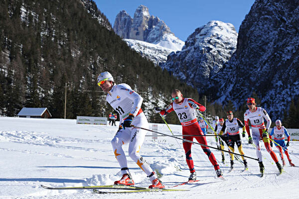 03.01.2013, Cortina-Toblach, Italy (ITA): l-r: Johan Olsson (SWE), Tord Asle Gjerdalen (NOR), Jens Filbrich (GER), Len Valjas (CAN)- FIS world cup cross-country, tour de ski, pursuit men, Cortina-Toblach (ITA). www.nordicfocus.com. © Felgenhauer/Nordic NordicFocus