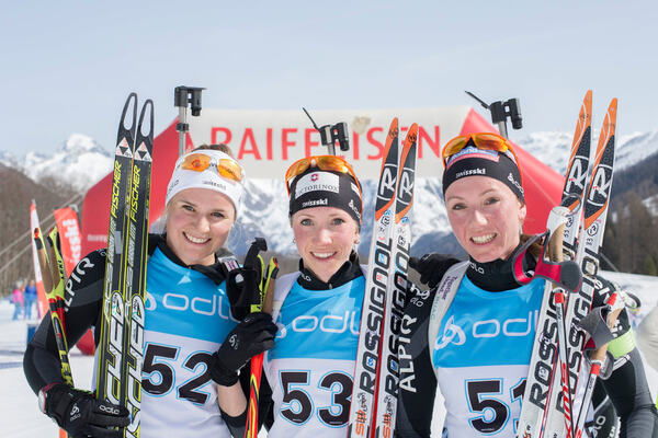 30.03.2014, Ulrichen (SUI): Irene Cadurisch (SUI), Elisa Gasparin (SUI), Selina Gasparin (SUI)- Biathlon Swiss National Championships, Ulrichen (SUI). www.nordicfocus.com. © Manzoni/NordicFocus. Every downloaded picture is fee-liable. NordicFocus