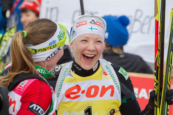 23.03.2014, Oslo, Norway (NOR): Kaisa Maekaeraeinen (FIN), Darya Domracheva (BLR)- IBU world cup biathlon Holmenkollen, mass women, Oslo (NOR). www.nordicfocus.com. © Manzoni/NordicFocus. Every downloaded picture is fee-liable. NordicFocus