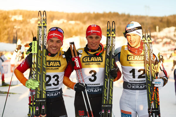 06.12.2014, Lillehammer, Norway (NOR): Fabian Riessle (GER), Eric Frenzel (GER), Jan Schmid (NOR), (l-r)- FIS world cup nordic combined, individual gundersen HS100/10km, Lillehammer (NOR). www.nordicfocus.com. © Felgenhauer/NordicFocus. Every downloaded NordicFocus