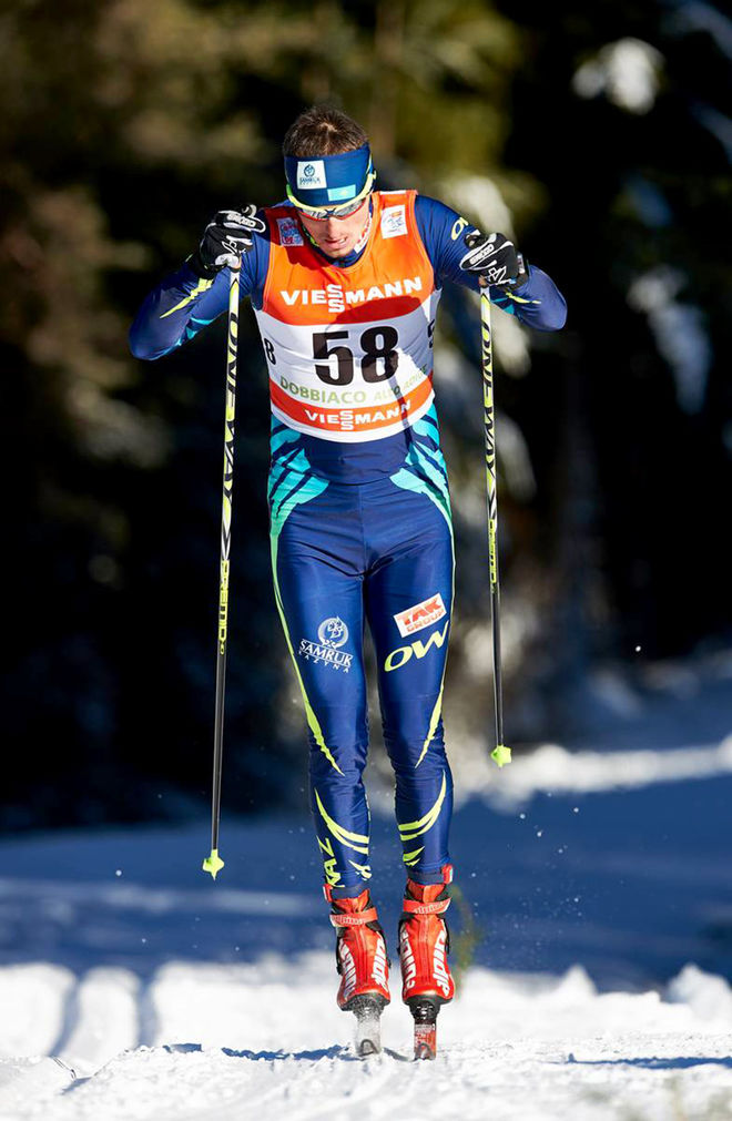 ALEXEY POLTORANIN från Kazakstan vann den klassiska sprinten i Muoni i norra Finland under fredagen. Foto: NORDIC FOCUS