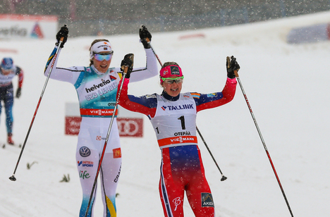 17.01.2015, Otepaeae, Estland (EST): (l-r) Stina Nilsson (SWE), Fischer, Alpina, Craft and Ingvild Flugstad Oestberg (NOR), Madshus, Swix, Rottefella- FIS world cup cross-country, individual sprint, Otepaeae (EST). www.nordicfocus.com. © Laiho/NordicFoc NordicFocus 17.01.2015, Otepaeae, Estland (EST): (l-r) Stina Nilsson (SWE), Fischer, Alpina, Craft and Ingvild Flugstad Oestberg (NOR), Madshus, Swix, Rottefella- FIS world cup cross-country, individual sprint, Otepaeae (EST). www.nordicfocus.com. © Laiho/NordicFoc