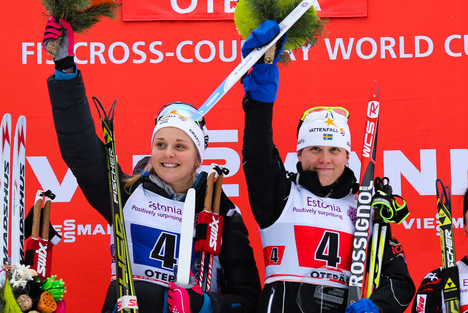 18.01.2015, Otepaeae, Estland (EST): (l-r) Stina Nilsson (SWE), Fischer, Alpina, Craft and Ida Ingemarsdotter (SWE), Rossignol, One Way, Rottefella, Craft- FIS world cup cross-country, team sprint, Otepaeae (EST). www.nordicfocus.com. © Laiho/NordicFocu NordicFocus 18.01.2015, Otepaeae, Estland (EST): (l-r) Stina Nilsson (SWE), Fischer, Alpina, Craft and Ida Ingemarsdotter (SWE), Rossignol, One Way, Rottefella, Craft- FIS world cup cross-country, team sprint, Otepaeae (EST). www.nordicfocus.com. © Laiho/NordicFocu