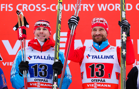 18.01.2015, Otepaeae, Estland (EST): (l-r) Sergey Ustiugov (RUS), Fischer, Swix, Rottefella, Adidas and Alexey Petukhov (RUS), Fischer, Swix, Rottefella, Adidas- FIS world cup cross-country, team sprint, Otepaeae (EST). www.nordicfocus.com. © Laiho/Nord NordicFocus 18.01.2015, Otepaeae, Estland (EST): (l-r) Sergey Ustiugov (RUS), Fischer, Swix, Rottefella, Adidas and Alexey Petukhov (RUS), Fischer, Swix, Rottefella, Adidas- FIS world cup cross-country, team sprint, Otepaeae (EST). www.nordicfocus.com. © Laiho/Nord