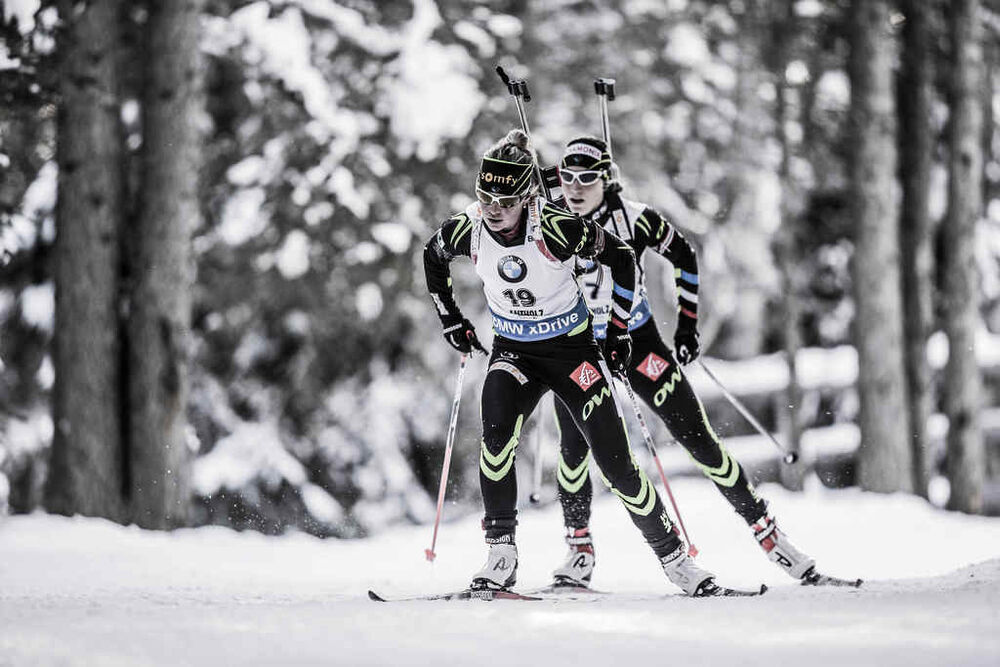 24.01.2015, Antholz, Italy (ITA): Marie Dorin (FRA), Enora Latuilliere (FRA)- IBU world cup biathlon, pursuit men, Antholz (ITA). www.nordicfocus.com. © Manzoni/NordicFocus. Every downloaded picture is fee-liable.