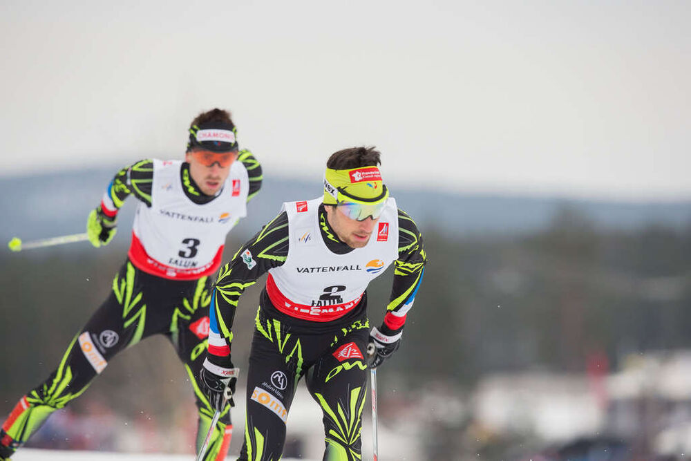 26.02.2015, Falun, Sweden (SWE): Jason Lamy Chappuis (FRA), Francois Braud (FRA), (l-r) - FIS nordic world ski championships, nordic combined, individual gundersen HS134/10km, Falun (SWE). www.nordicfocus.com. © NordicFocus. Every downloaded picture is