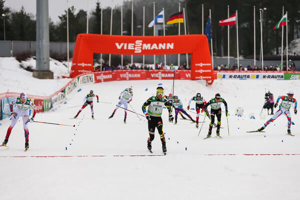 07.03.2015, Lahti, Finland (FIN): (l-r) Haavard Klemetsen (NOR), Fischer, Start, Rottefella , Jason Lamy Chappuis (FRA), Salomon, Swix, One Way, Francois Braud (FRA), Fischer, One Way and Miroslav Dvorak (CZE), Fischer, Swix, Rottefella- FIS world cup no NordicFocus