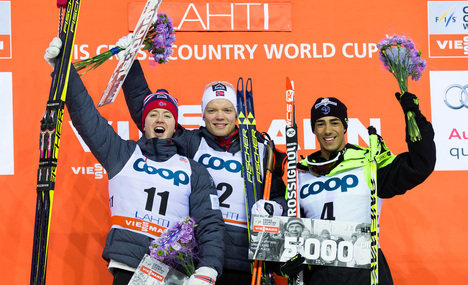 07.03.2015, Lahti, Finland (FIN): (l-r) Sindre Bjoernestad Skar (NOR), Fischer, Swix, Eirik Brandsdal (NOR), Fischer, Alpina, Rottefella and Richard Jouve (FRA), Rossignol, One Way- FIS world cup cross-country, individual sprint, Lahti (FIN). www.nordicf NordicFocus 07.03.2015, Lahti, Finland (FIN): (l-r) Sindre Bjoernestad Skar (NOR), Fischer, Swix, Eirik Brandsdal (NOR), Fischer, Alpina, Rottefella and Richard Jouve (FRA), Rossignol, One Way- FIS world cup cross-country, individual sprint, Lahti (FIN). www.nordicf