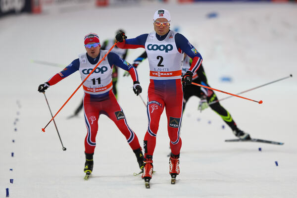 07.03.2015, Lahti, Finland (FIN): (l-r) Sindre Bjoernestad Skar (NOR), Fischer, Swix and Eirik Brandsdal (NOR), Fischer, Alpina, Rottefella- FIS world cup cross-country, individual sprint, Lahti (FIN). www.nordicfocus.com. © Laiho/NordicFocus. Every dow NordicFocus