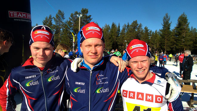 GARPHYTTANS segerlag Marcus Lennartsson, Axel Ekström och Filip Danielsson som försvarade fjolårssegern. Foto: THORD ERIC NILSSON